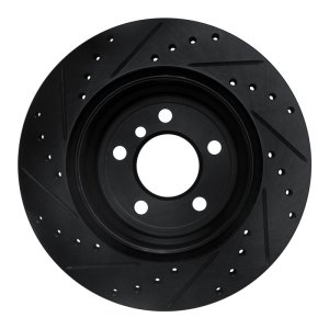 BMW X5 Brake Rotor (1) - Rear Right - R1 Concepts - Drilled & Slotted - Black - `07-`19